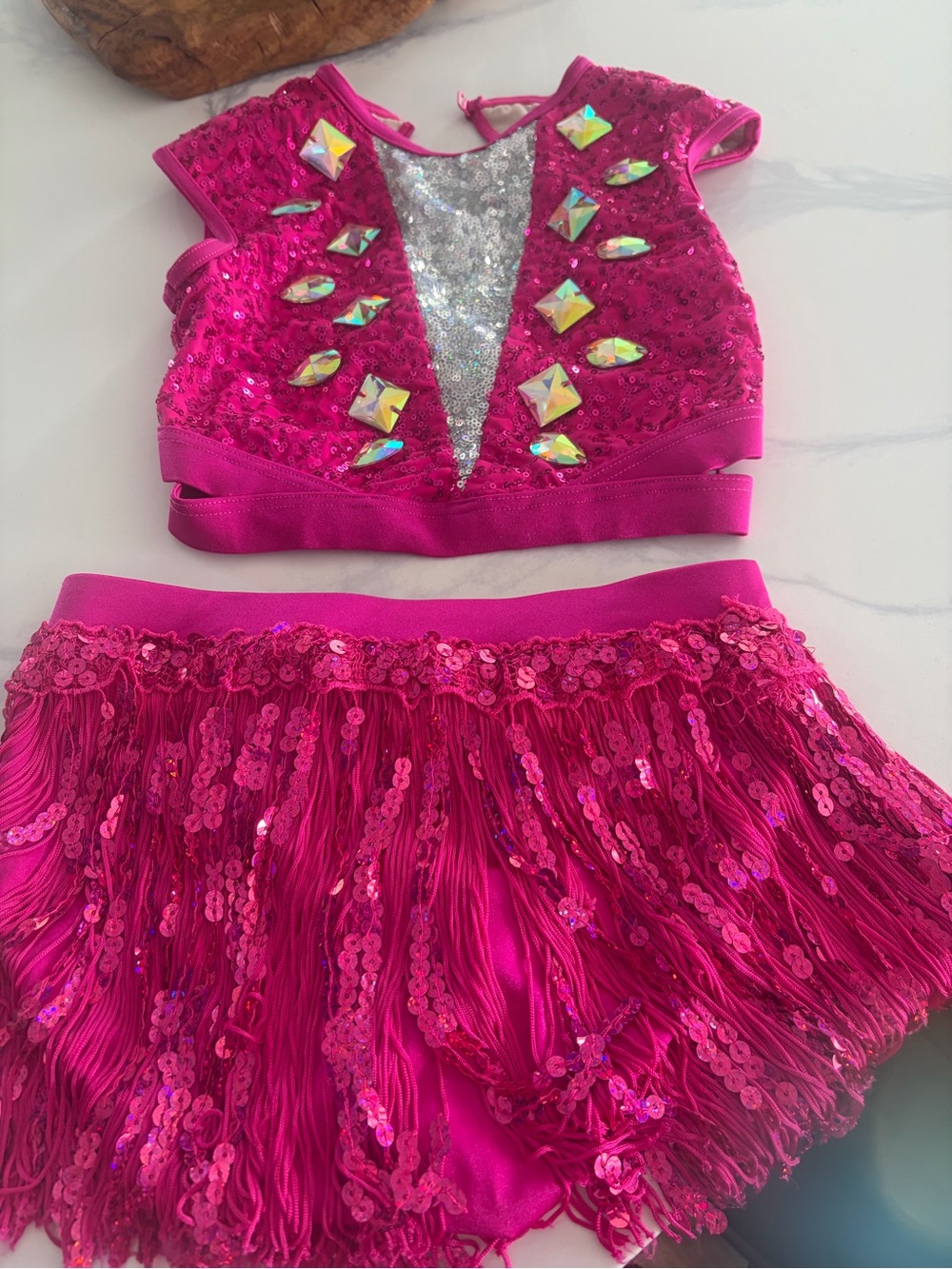 Weissman Hot Pink Sequin Fringe Performance Set